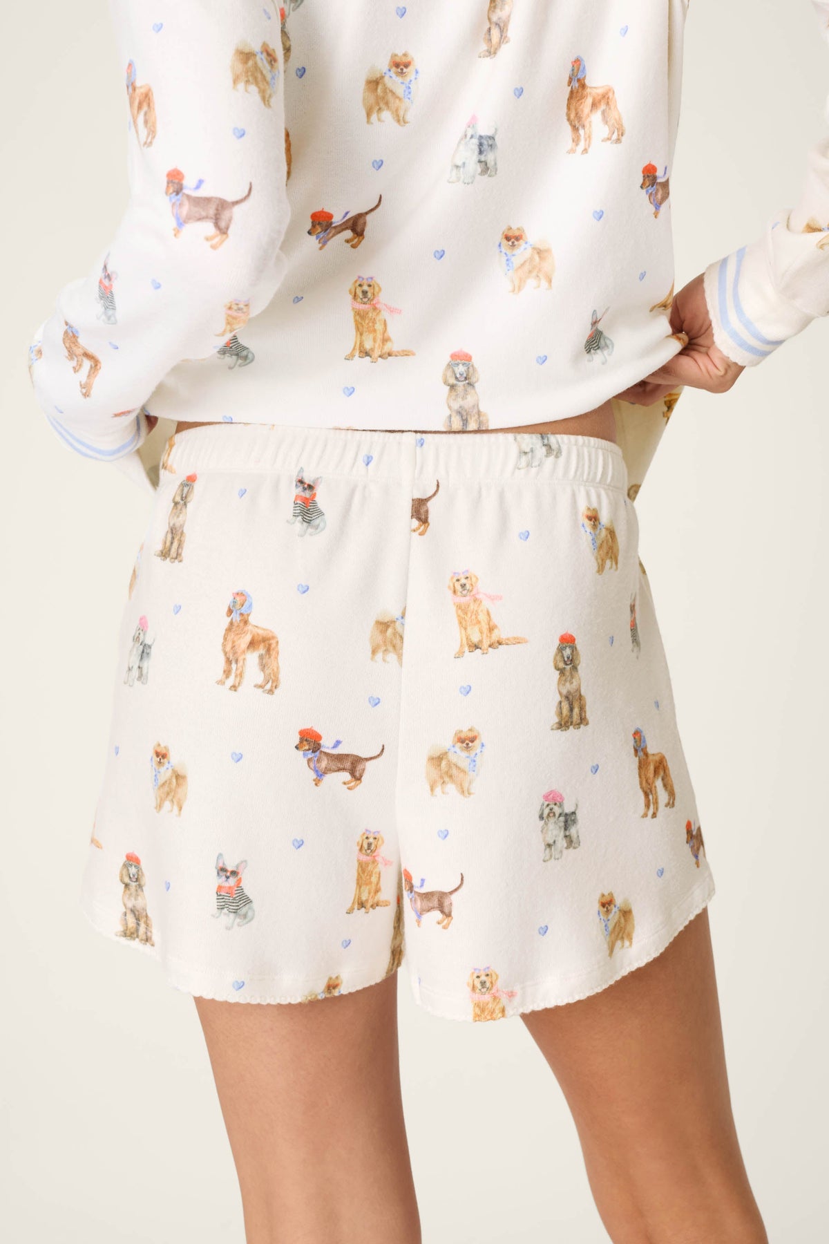 Meet Me in Pawris Dog Print Pajama Shorts - IVORY