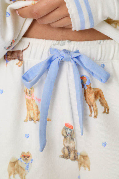 Meet Me in Pawris Dog Print Pajama Shorts - IVORY
