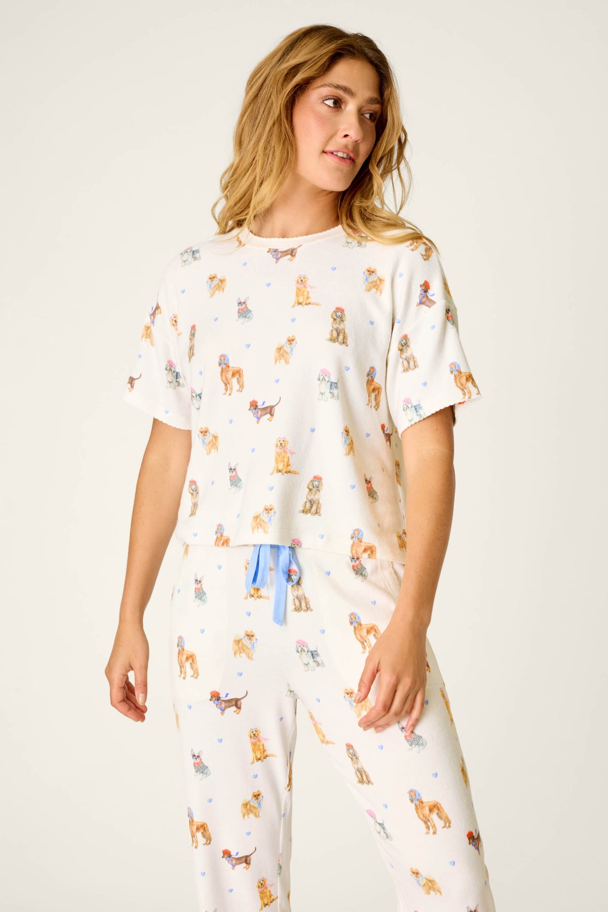 Meet Me in Pawris Dog Print Short Sleeve Top - IVORY