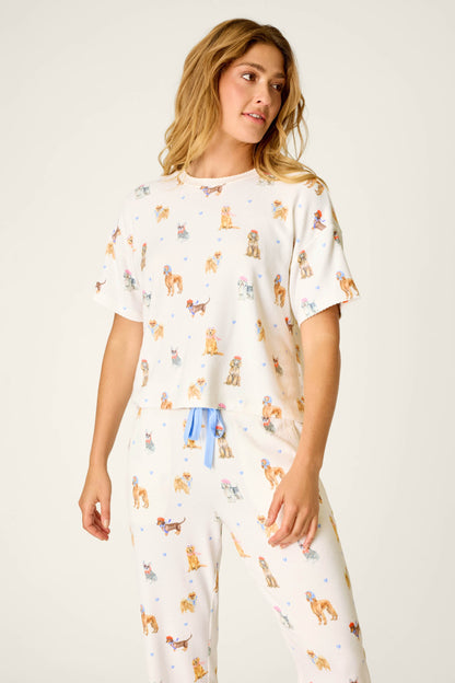 Meet Me in Pawris Dog Print Short Sleeve Top - IVORY