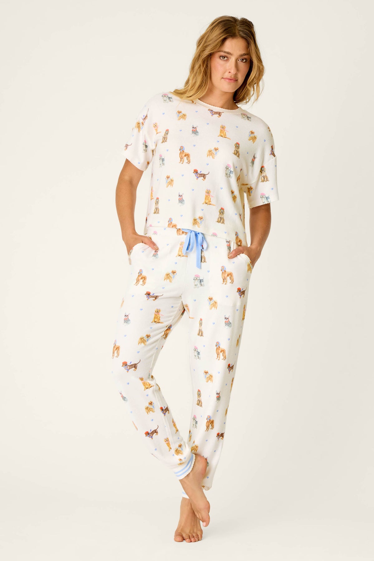 Meet Me in Pawris Dog Print Short Sleeve Top - IVORY