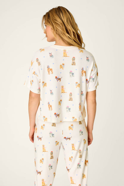Meet Me in Pawris Dog Print Short Sleeve Top - IVORY