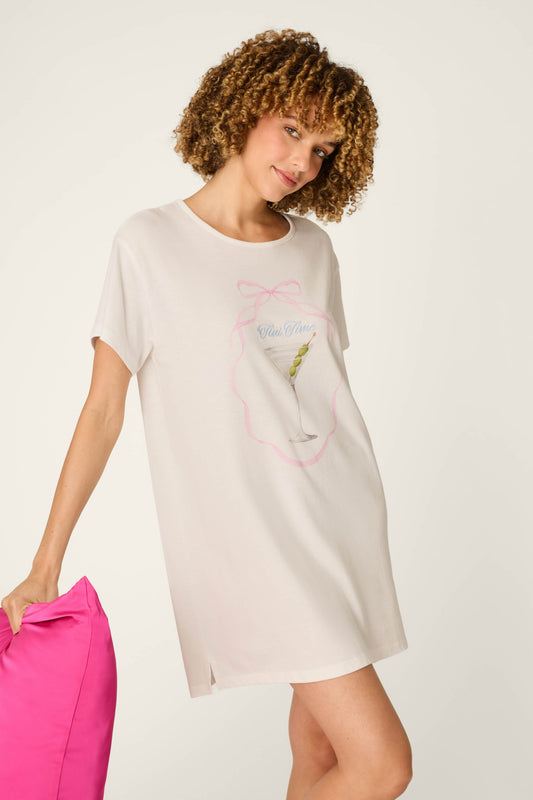 Olive You Martini Print Nightshirt - IVORY