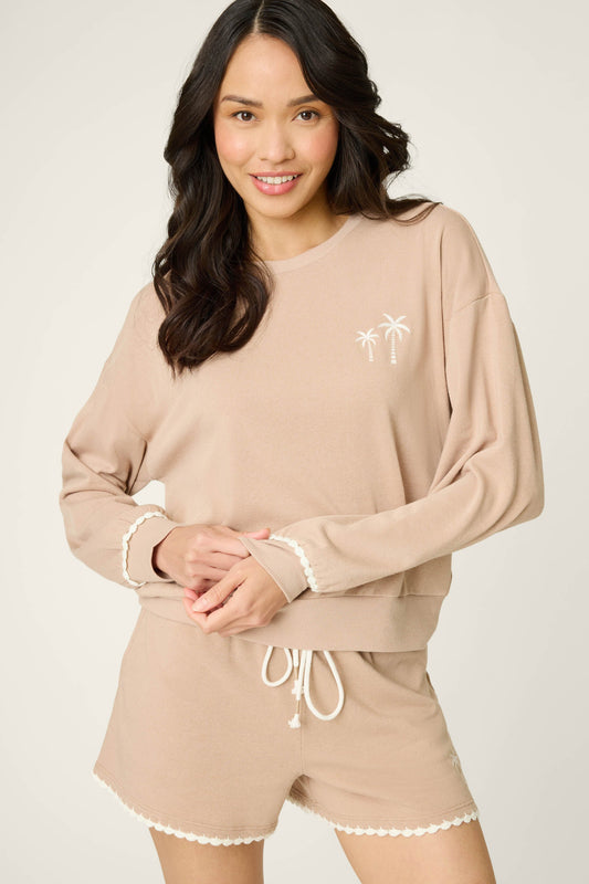 Palms Away Warm Taupe Long Sleeve Top - WARM TAUPE