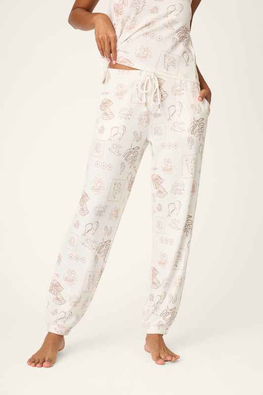 Palms Away Bistro Botanicals Banded Pants - IVORY