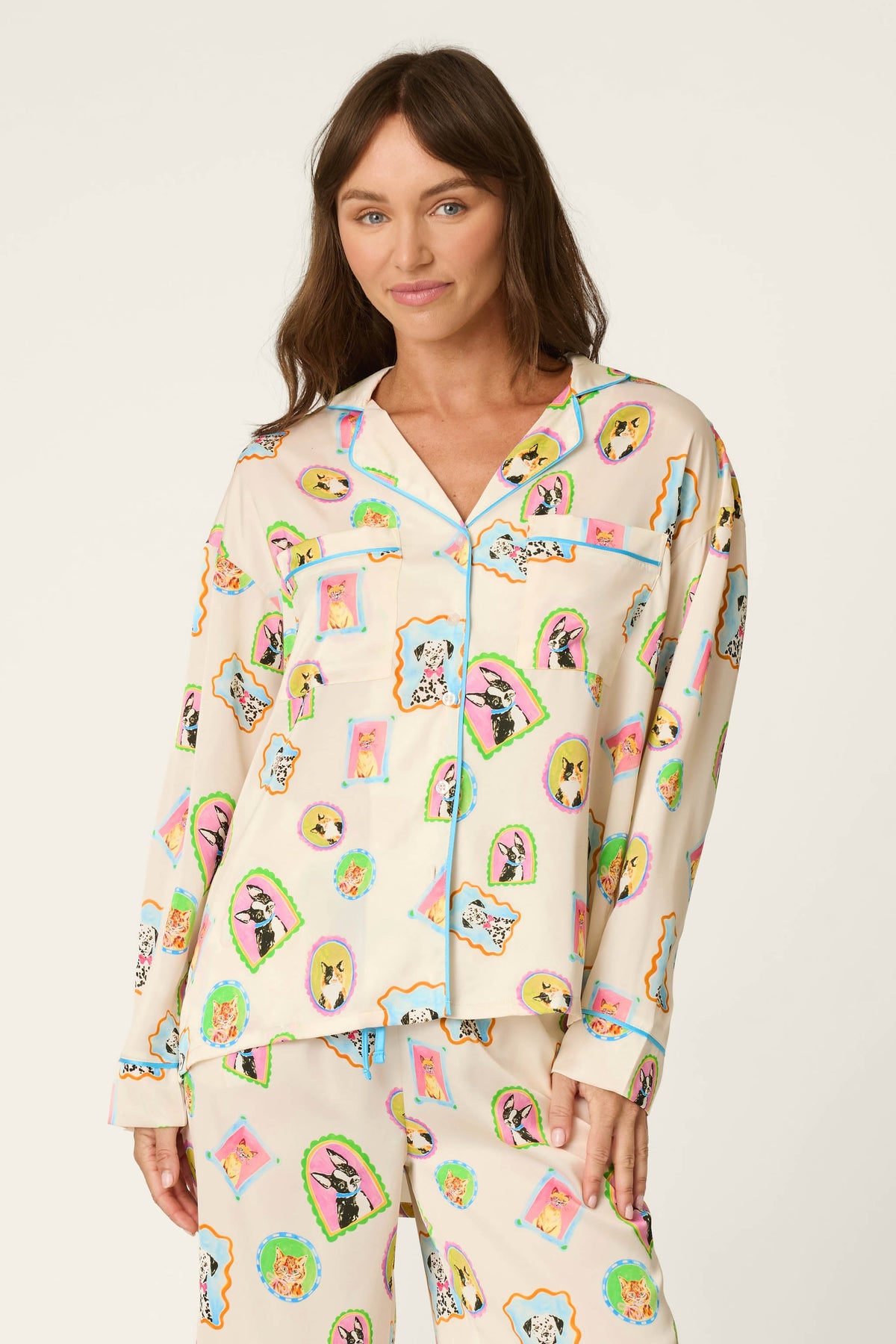 Picture Purrfect Pet Portraits Satin Long Sleeve Top - MULTI