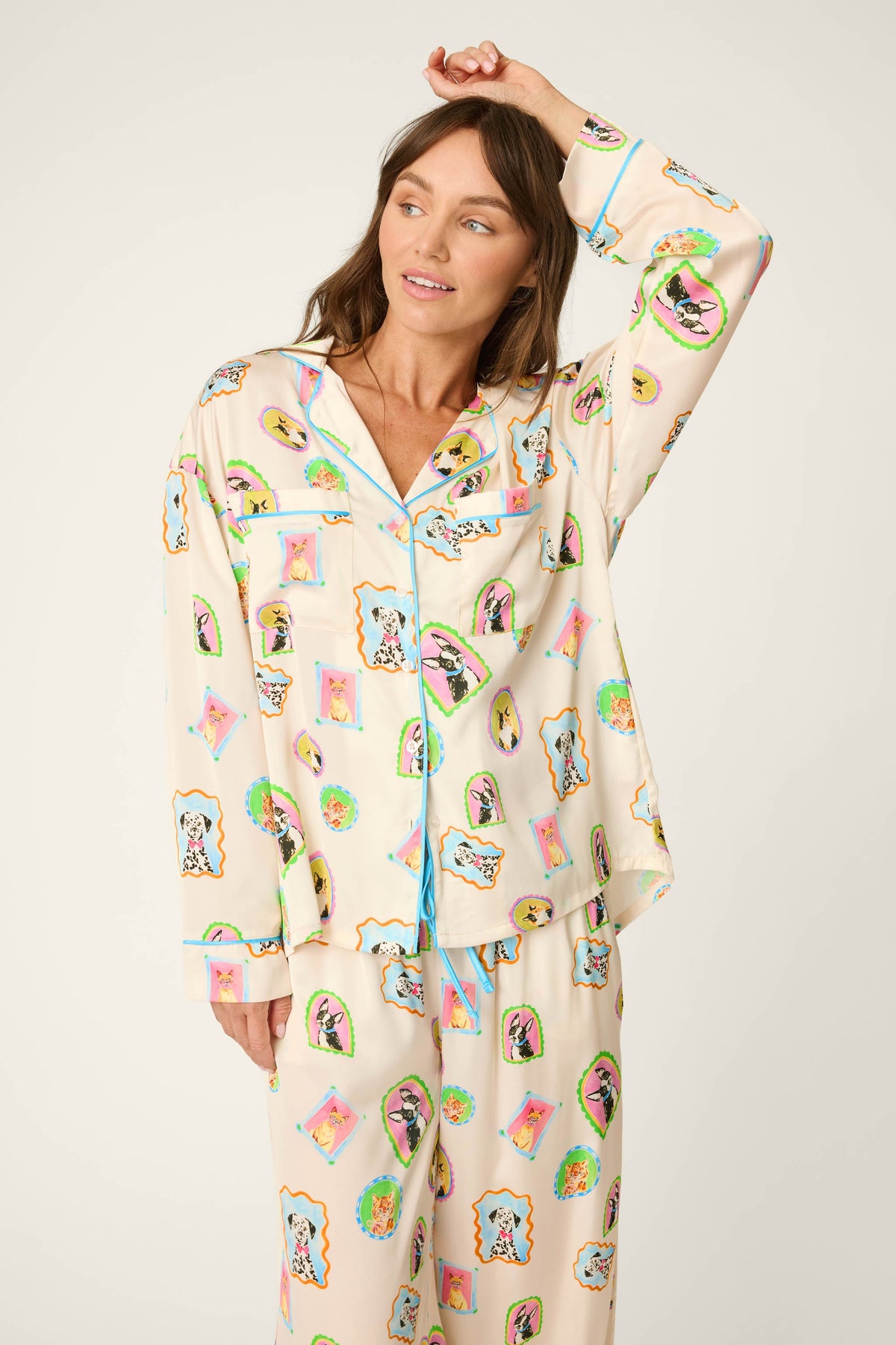Picture Purrfect Pet Portraits Satin Long Sleeve Top - MULTI