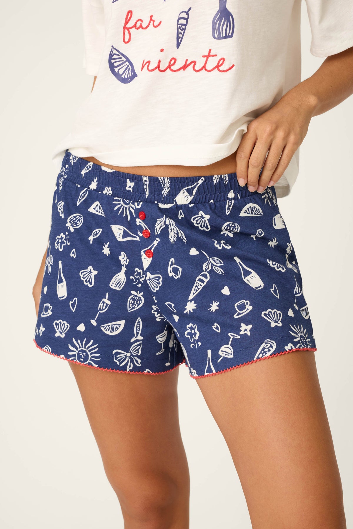 Playful Prints Al Fresco Bistro Pajama Shorts - DARK NAVY