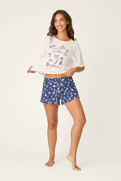 Playful Prints Al Fresco Bistro Pajama Shorts - DARK NAVY