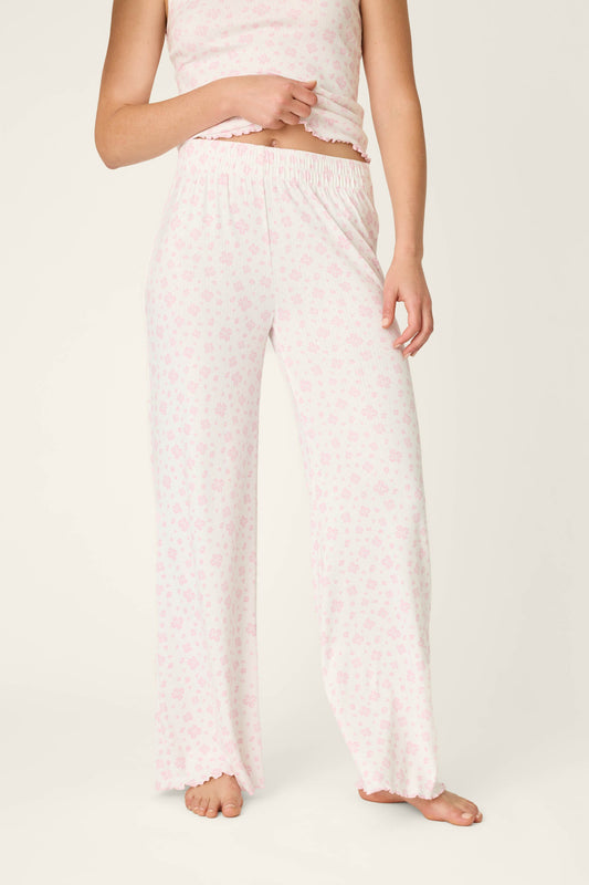 Pretty Petals Sweet Pink Floral Print Open Leg Pants - SWEET PINK