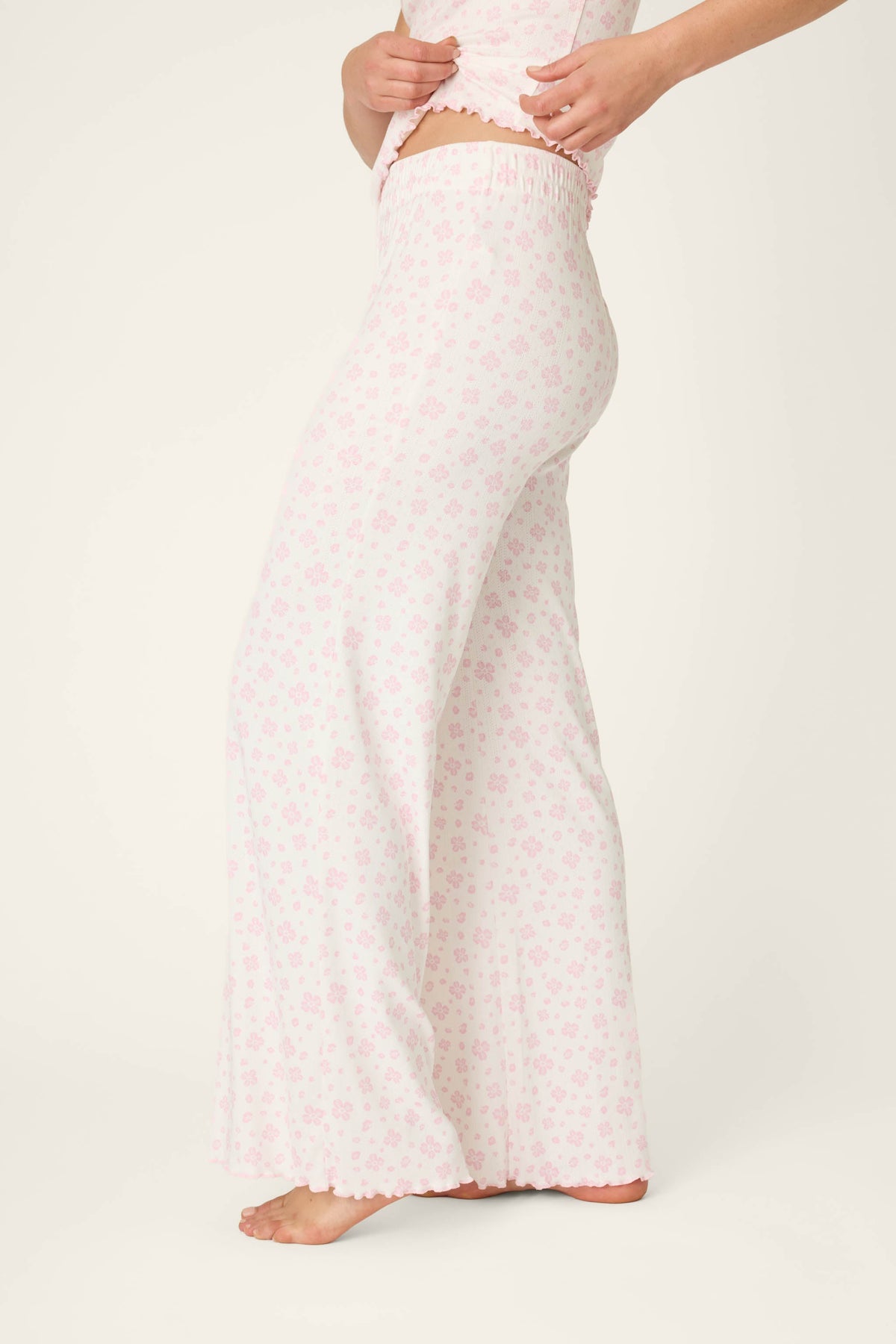 Pretty Petals Sweet Pink Floral Print Open Leg Pants - SWEET PINK