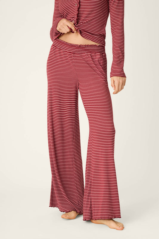 Pretty Stripes Dark Wine Pointelle Pajama Pants - DARK WINE