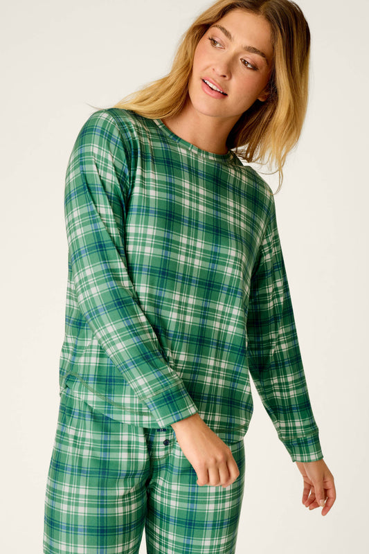 Plaid About You Blue & Green Plaid Print Long Sleeve Top - BLUE GREEN