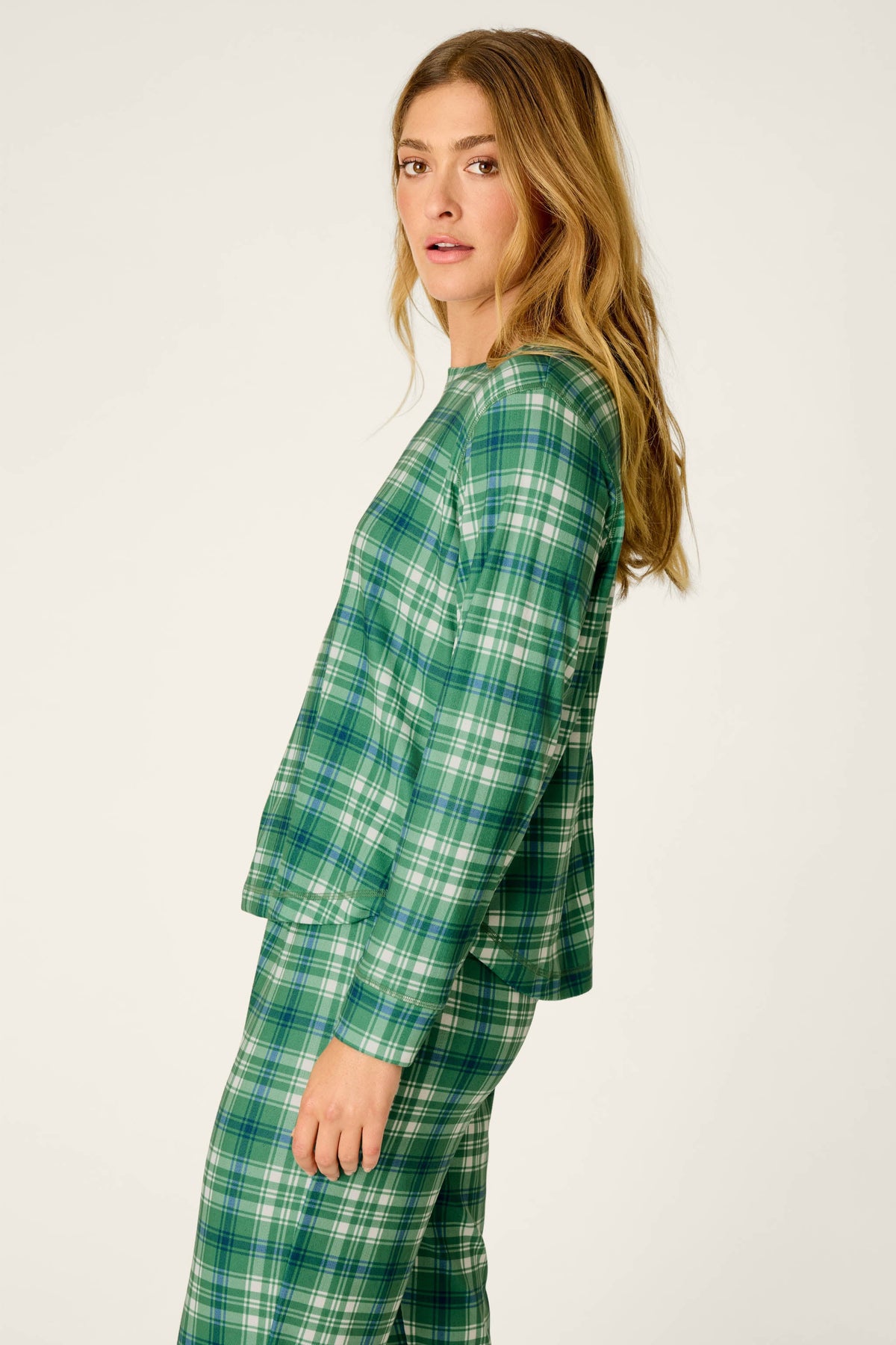 Plaid About You Blue & Green Plaid Print Long Sleeve Top - BLUE GREEN