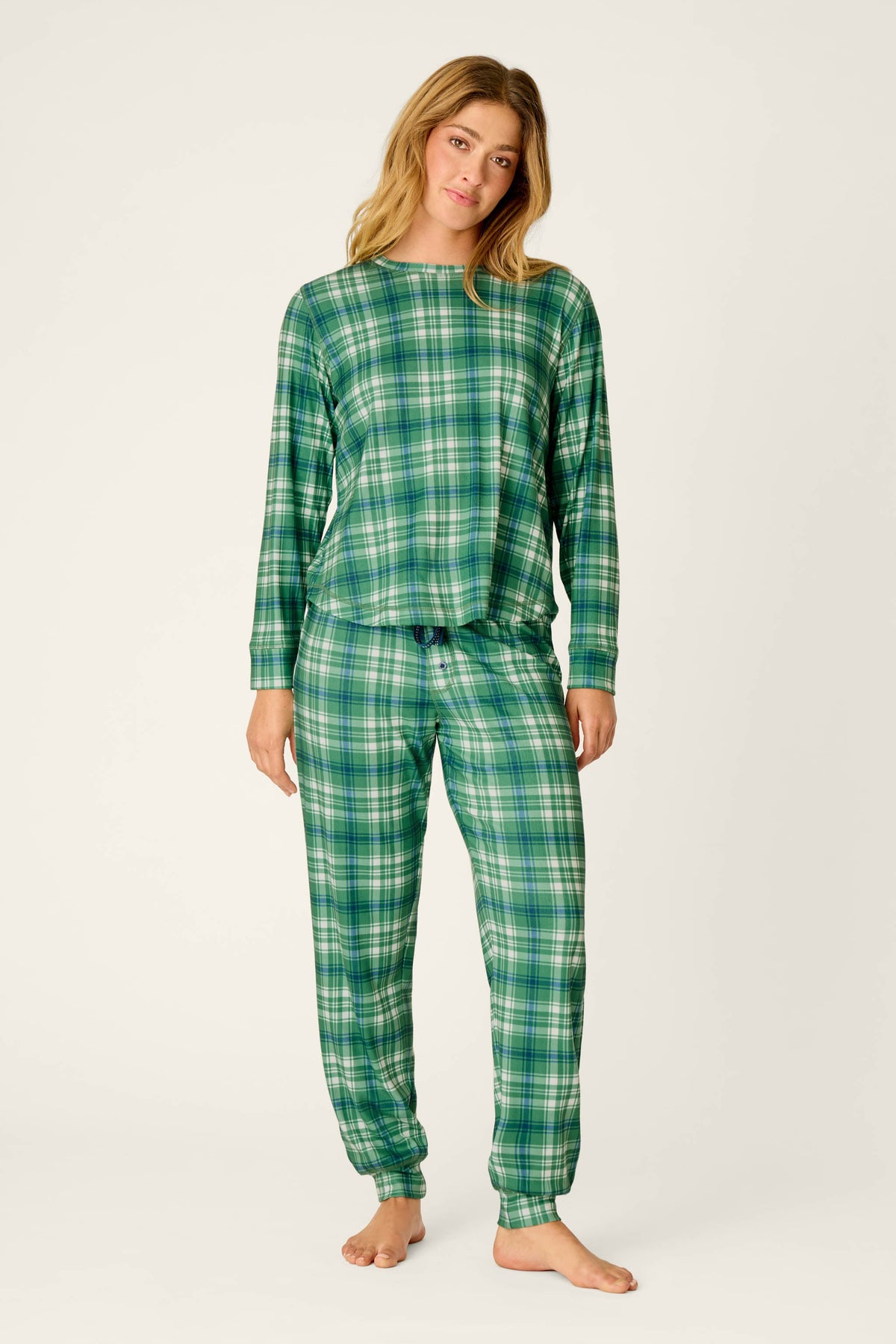 Plaid About You Blue & Green Plaid Print Long Sleeve Top - BLUE GREEN
