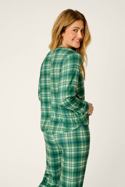 Plaid About You Blue & Green Plaid Print Long Sleeve Top - BLUE GREEN
