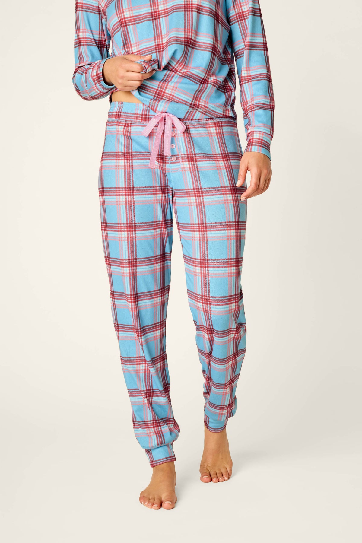 Plaid About You Blue & Red Plaid Print Jogger Pajama Pants - CLOUD BLUE