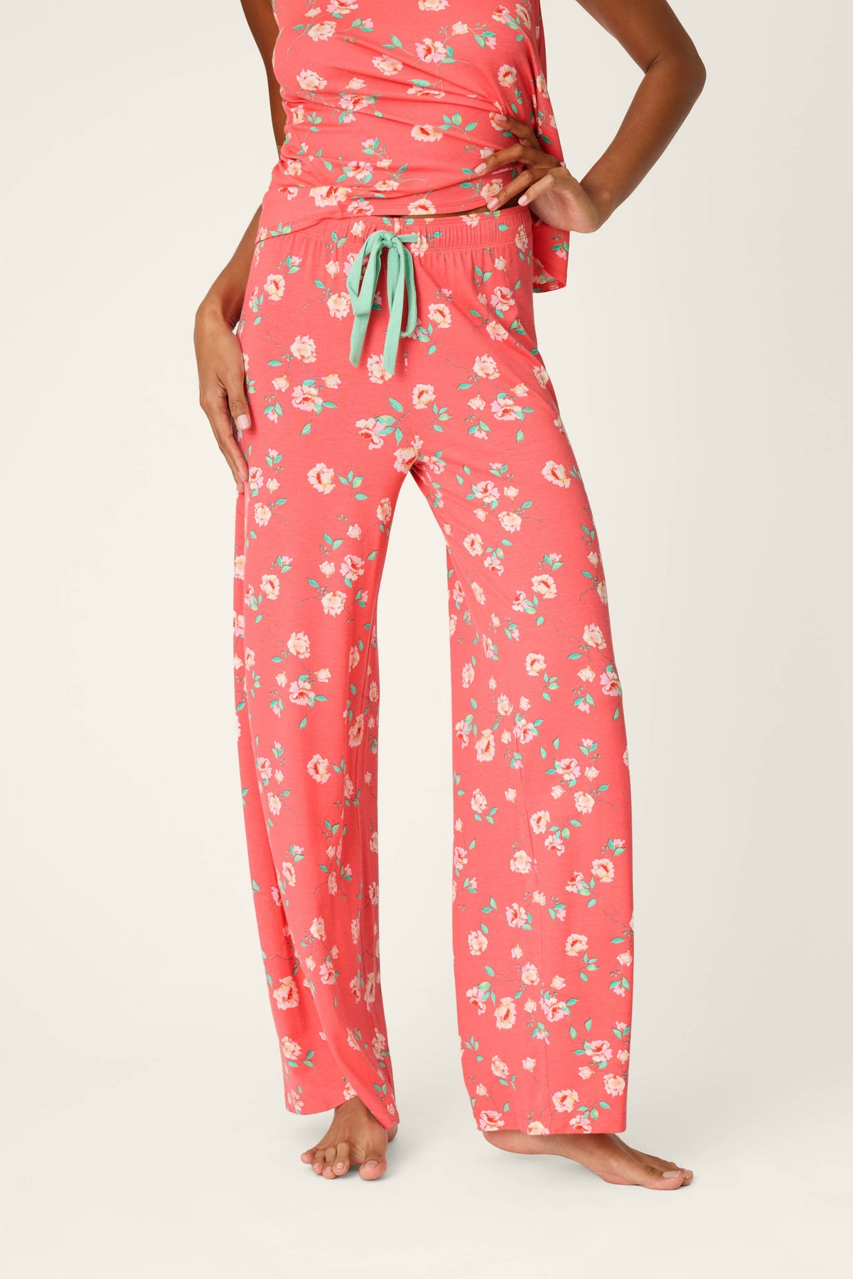 Siesta Dreams Dark Coral Floral Print Pajama Pants - DARK CORAL