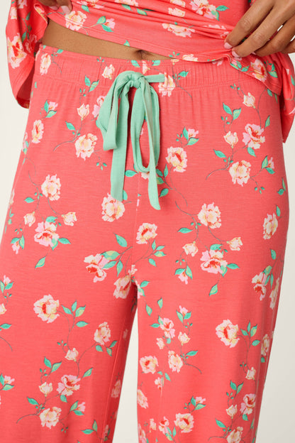 Siesta Dreams Dark Coral Floral Print Pajama Pants - DARK CORAL