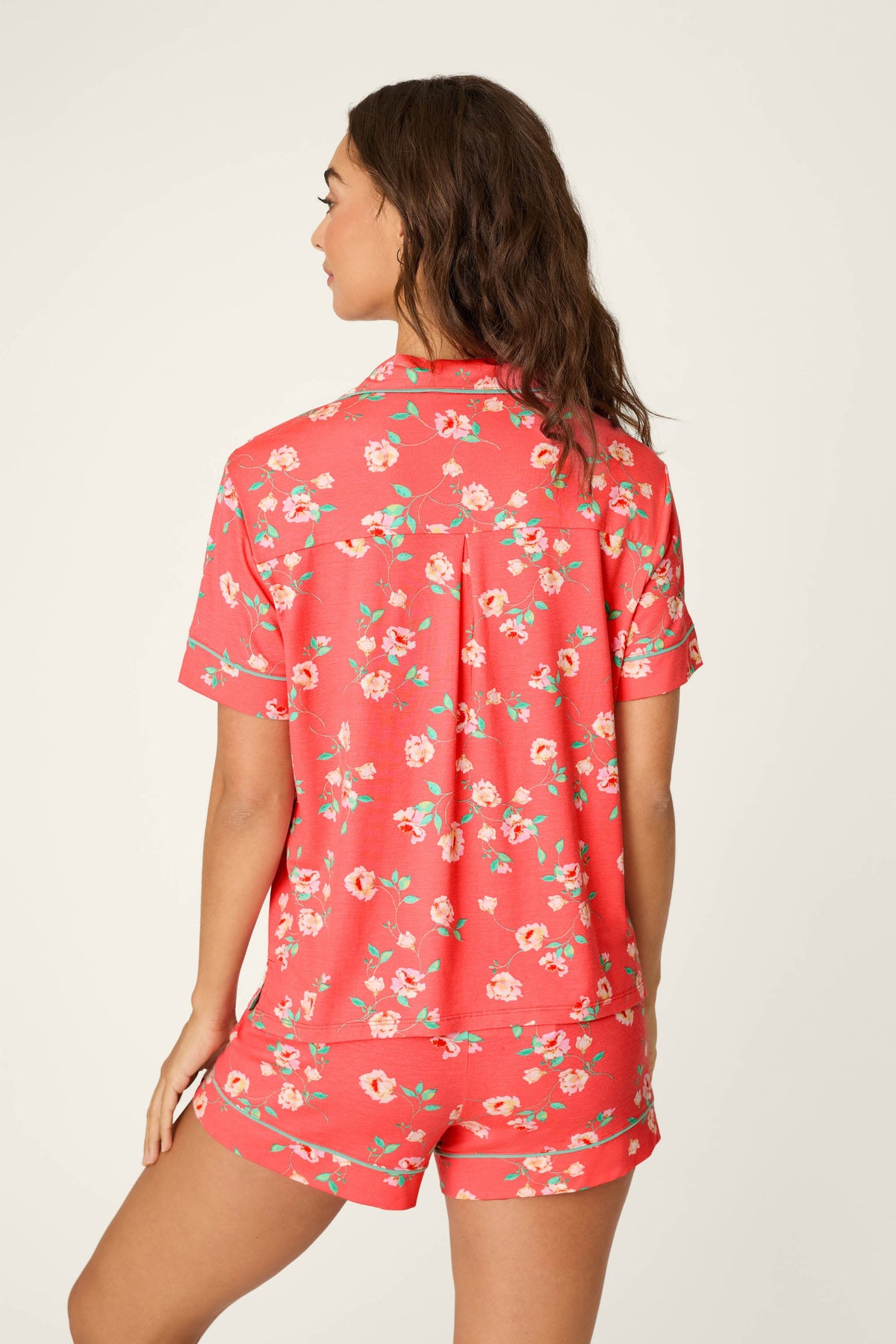 Siesta Dreams Dark Coral Floral Print Short Sleeve Top - DARK CORAL
