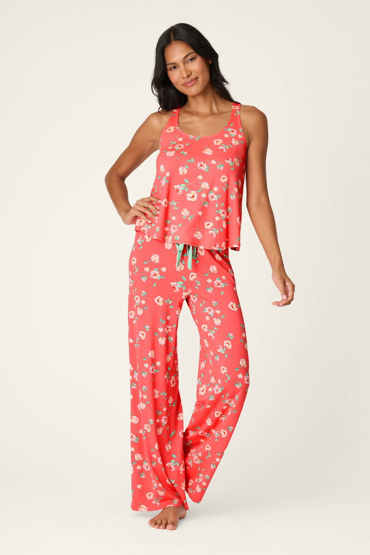 Siesta Dreams Dark Coral Floral Print Tank Top - DARK CORAL