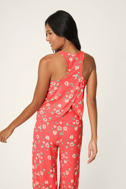 Siesta Dreams Dark Coral Floral Print Tank Top - DARK CORAL