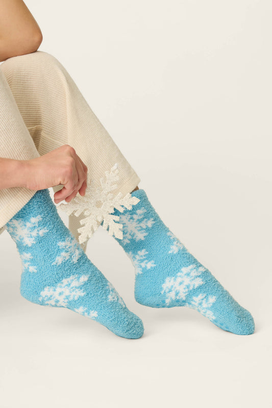 Ski Jammie Classics Snowflake Print Socks - LIGHT BLUE