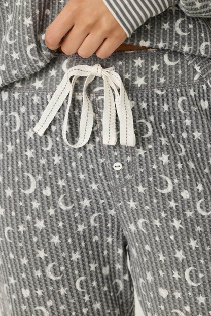 Ski Jammie Classics Celestial Print Long Sleeve Jogger PJ Set - STEEL GREY