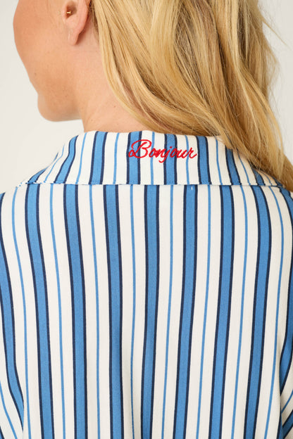 Soiree Dreams Blue Stripe Long Sleeve & Shorts PJ Set - COAST