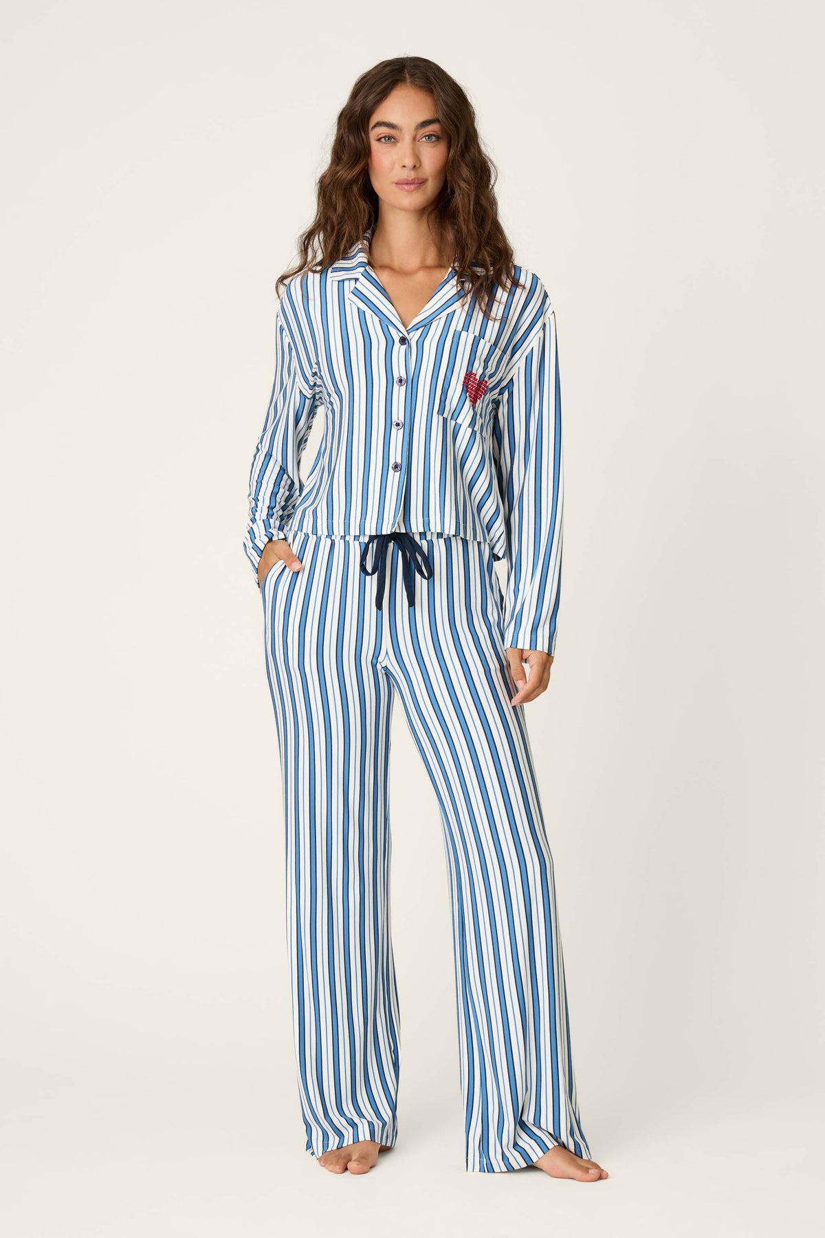 Soiree Dreams Blue Stripe Long Sleeve PJ Set - COAST