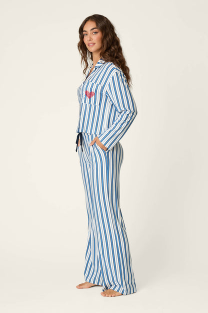 Soiree Dreams Blue Stripe Long Sleeve PJ Set - COAST