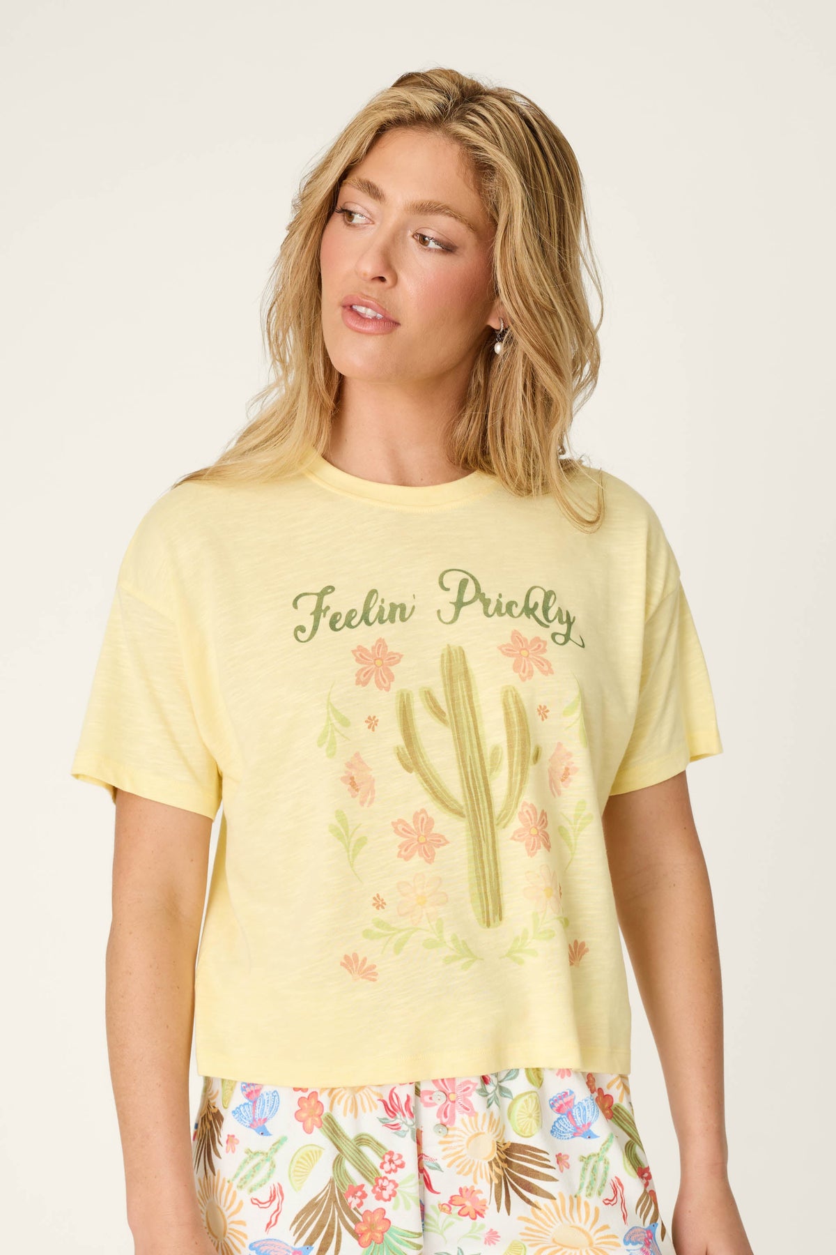 Softee "Feelin' Prickly" Graphic Print T-Shirt - VANILLA