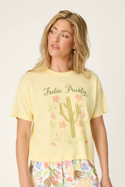 Softee "Feelin' Prickly" Graphic Print T-Shirt - VANILLA