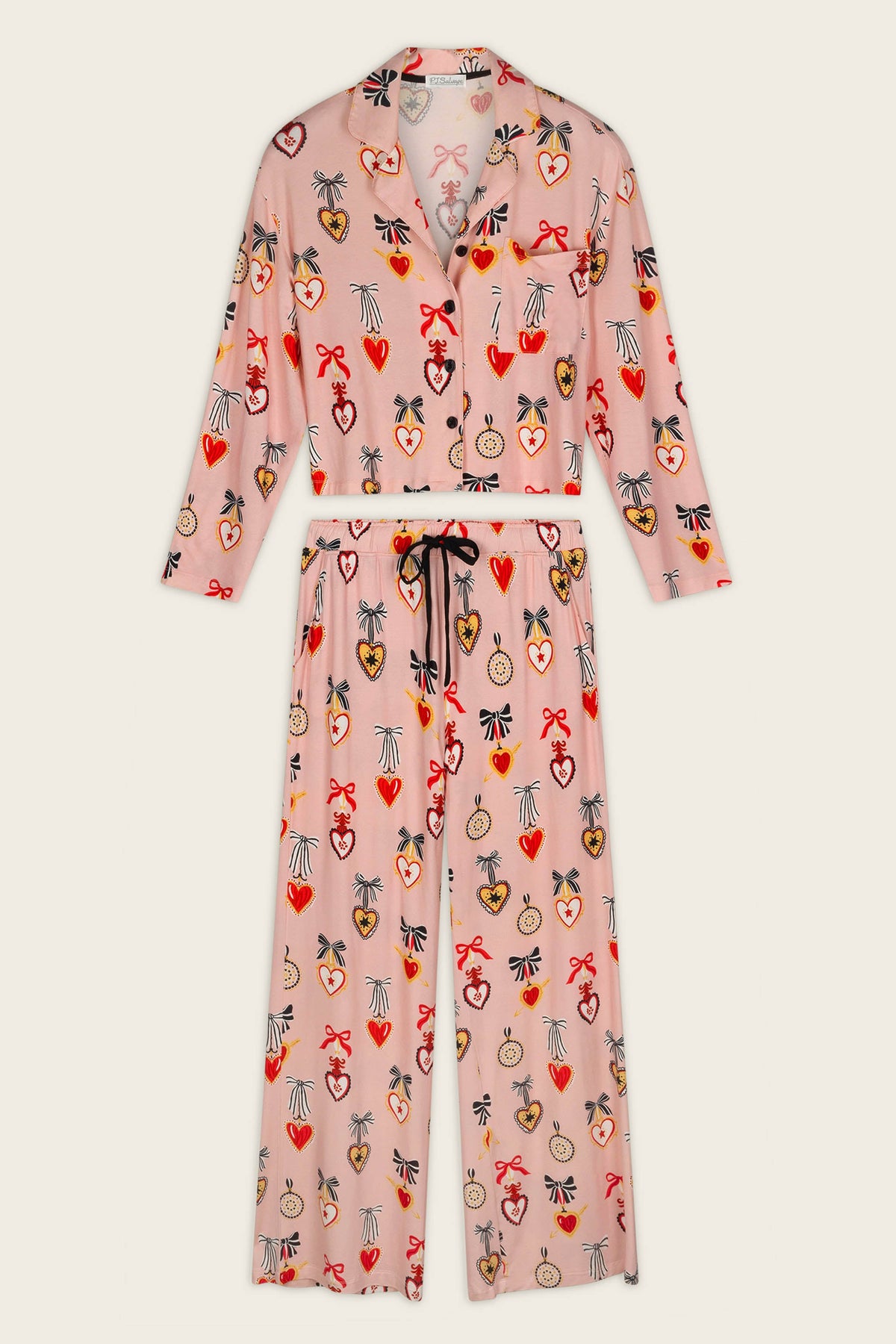 Sweetheart Dreams Love Lockets Print Long Sleeve PJ Set - ICED ROSE