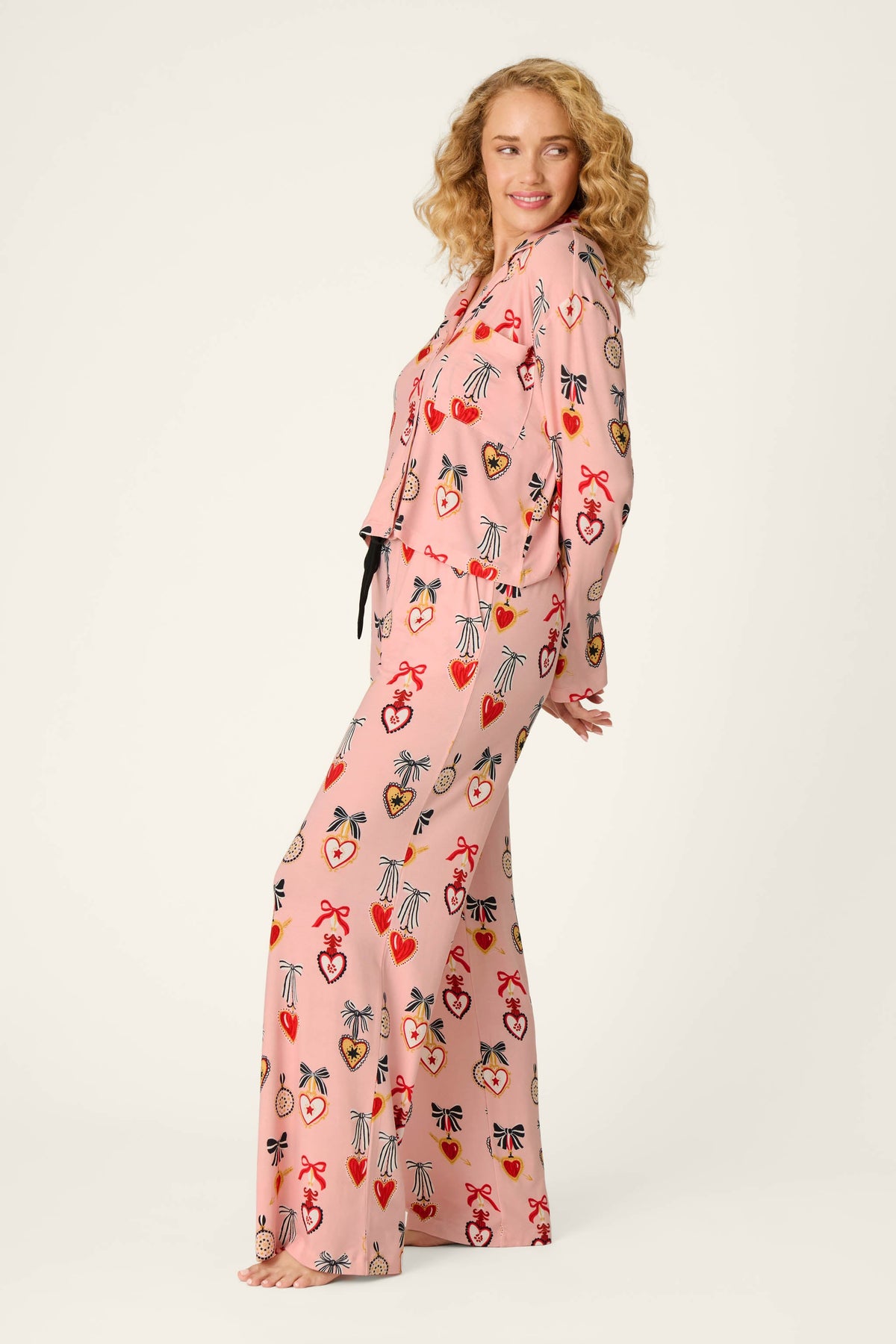 Sweetheart Dreams Love Lockets Print Long Sleeve PJ Set - ICED ROSE