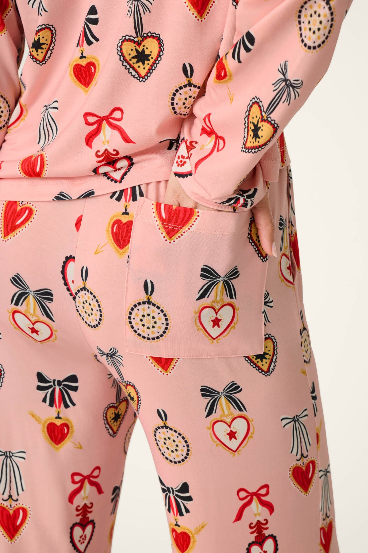 Sweetheart Dreams Love Lockets Print Long Sleeve PJ Set - ICED ROSE