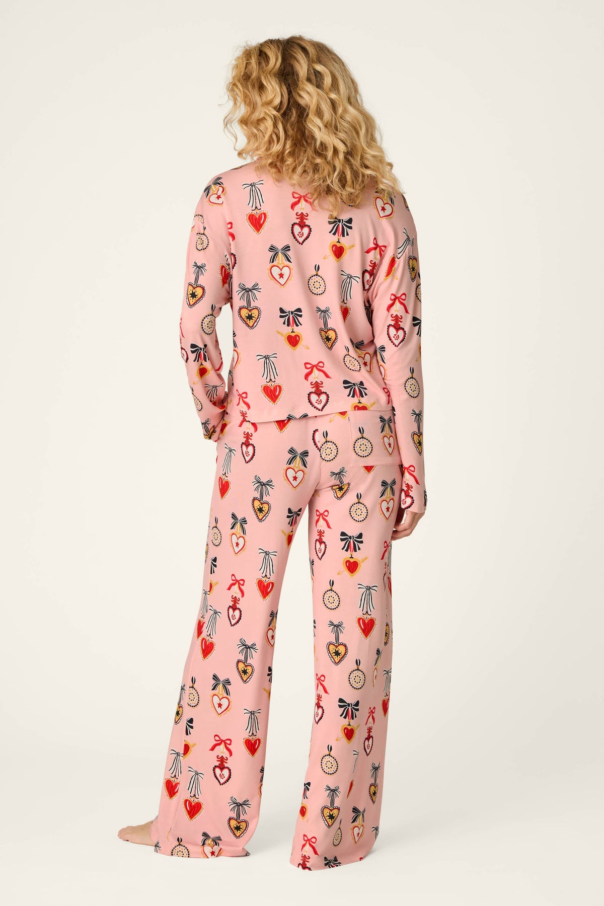 Sweetheart Dreams Love Lockets Print Long Sleeve PJ Set - ICED ROSE
