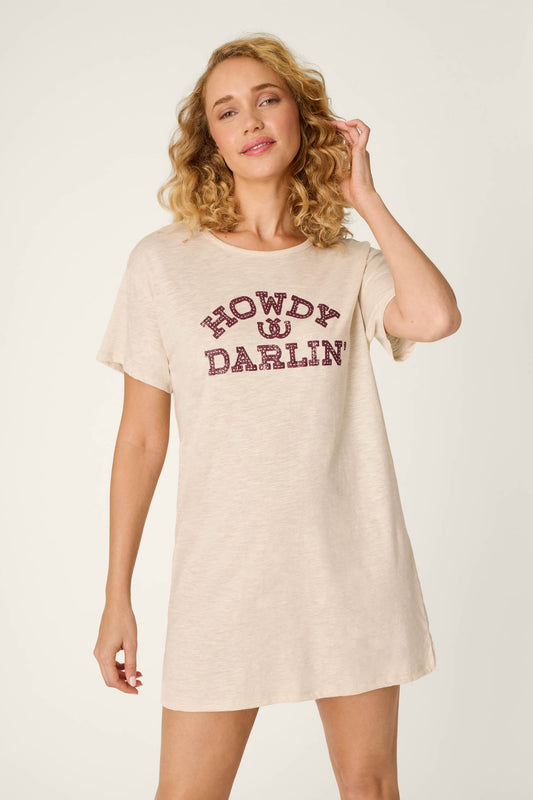 Saddle Up Howdy Darlin Nightshirt - LIGHT OATMEAL