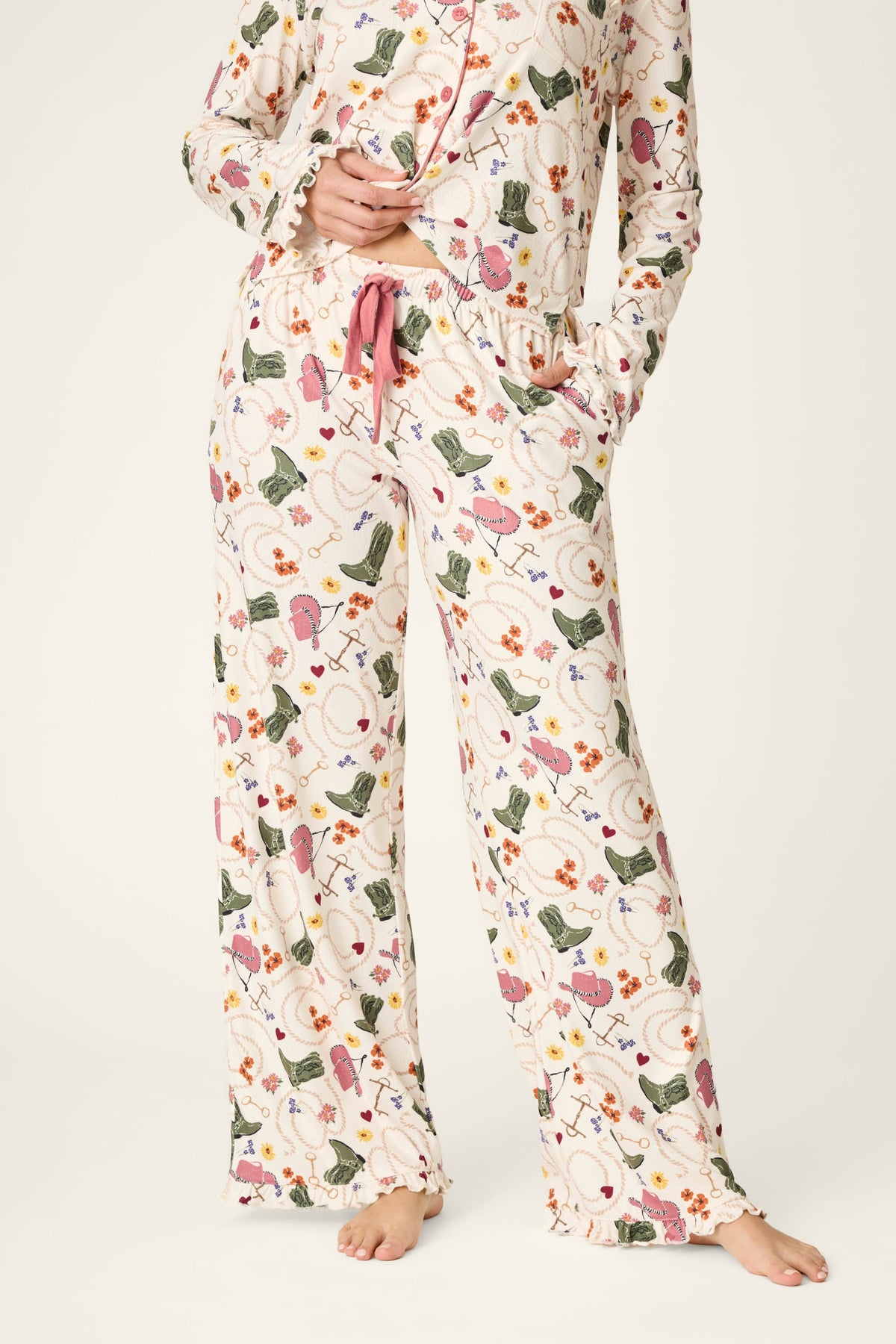 Saddle Up Western Print Pajama Pants - NUDE