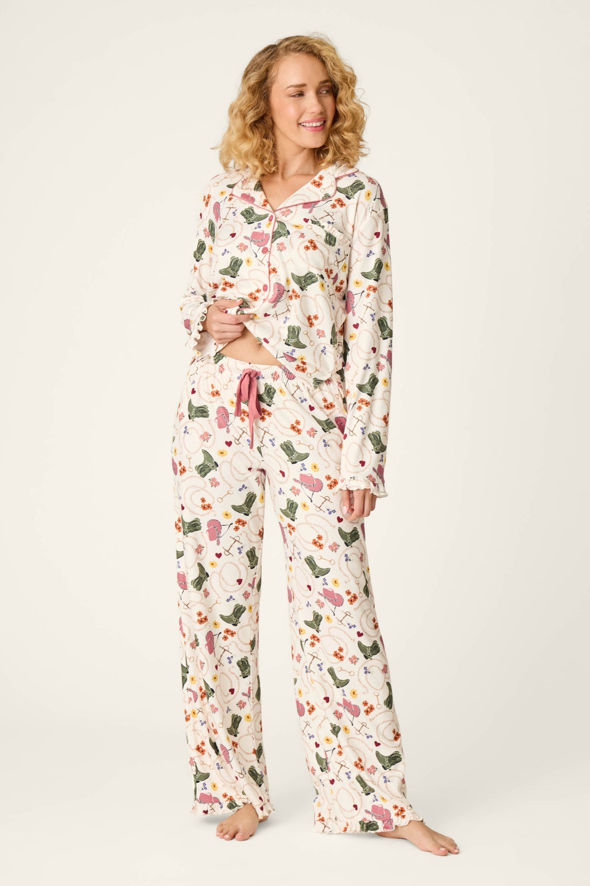 Saddle Up Western Print Pajama Pants - NUDE