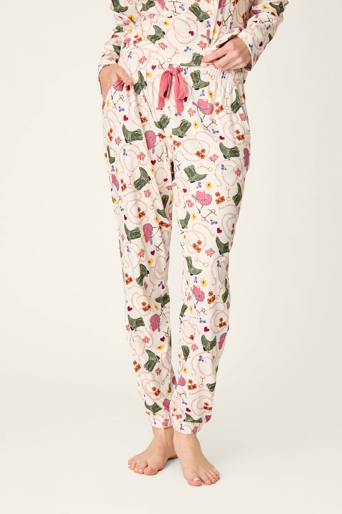 Saddle Up Western Print Pajama Jogger Pants - NUDE