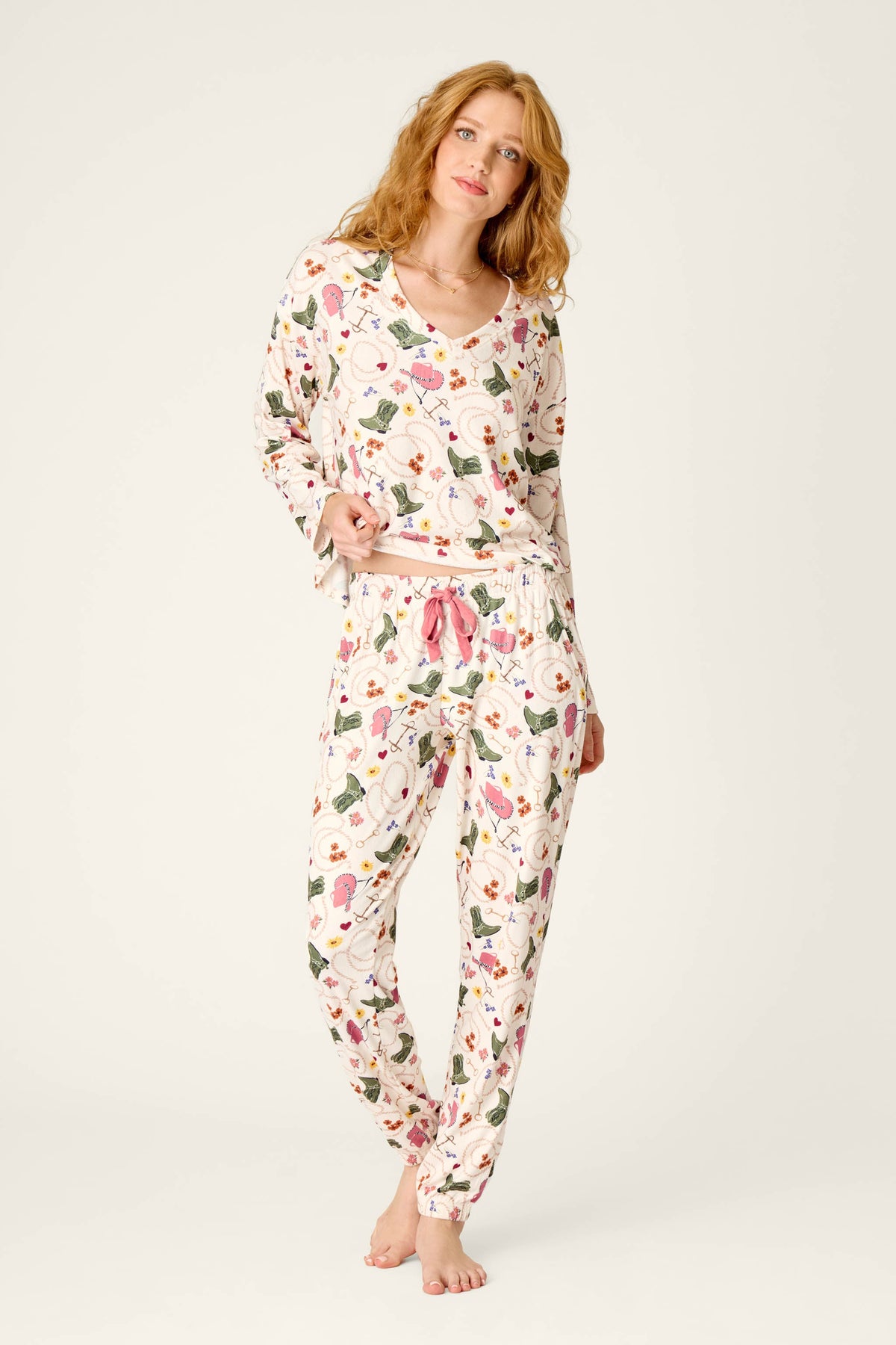 Saddle Up Western Print Pajama Jogger Pants - NUDE