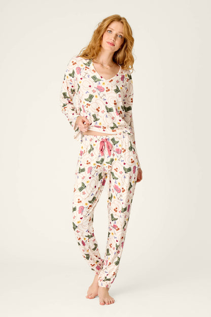 Saddle Up Western Print Pajama Jogger Pants - NUDE