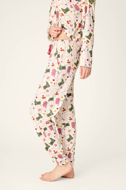 Saddle Up Western Print Pajama Jogger Pants - NUDE