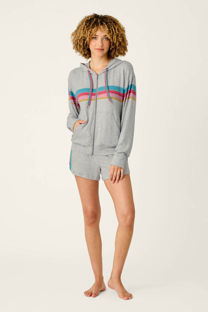 Takin’ It Easy Club Striped Zip-Up Hoodie - HEATHER GREY