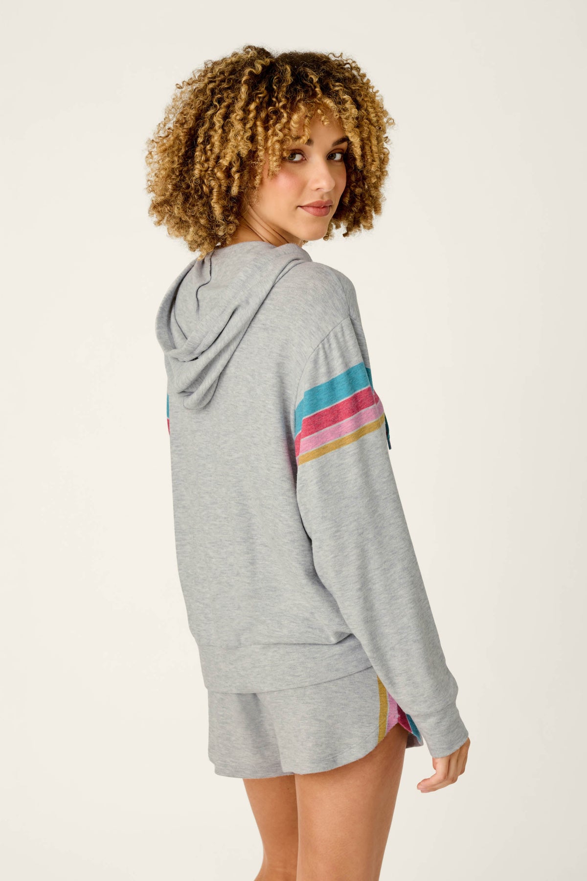 Takin’ It Easy Club Striped Zip-Up Hoodie - HEATHER GREY