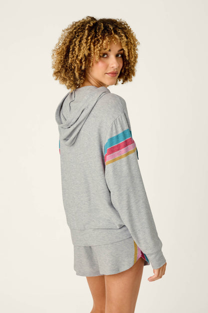 Takin’ It Easy Club Striped Zip-Up Hoodie - HEATHER GREY