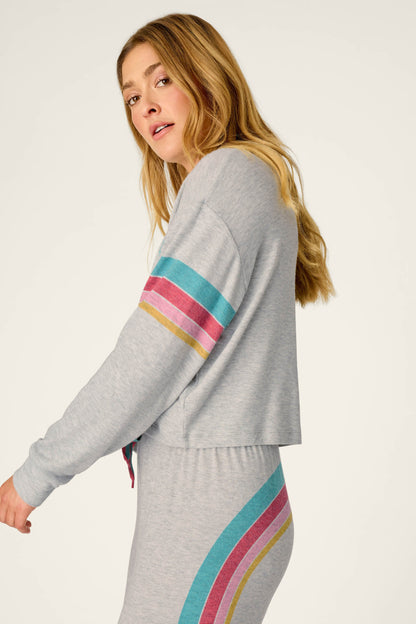 Takin’ It Easy Club Striped Long Sleeve Top - HEATHER GREY