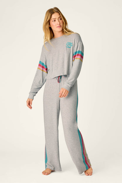 Takin’ It Easy Club Striped Long Sleeve Top - HEATHER GREY
