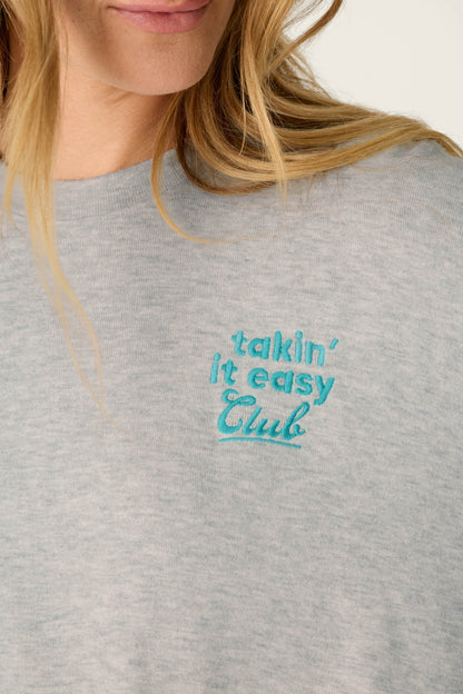 Takin’ It Easy Club Striped Long Sleeve Top - HEATHER GREY